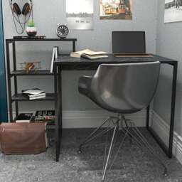 Decorotika Rino 4 Shelf Study Desk Black Marble Effect And Black - Size: 91.8 x 133 x 60cm - Wilko