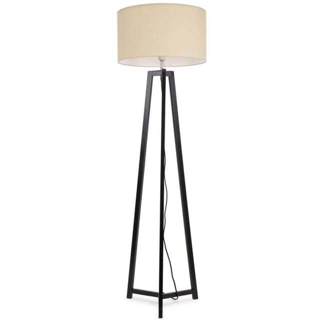 ValueLights Lottie Cream Fabric Drum Shade Black Wood Tripod LED Floor Lamp - Size: 148 x 45 x 45cm - Wilko - image 1