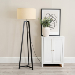 ValueLights Lottie Cream Fabric Drum Shade Black Wood Tripod LED Floor Lamp - Size: 148 x 45 x 45cm - Wilko - thumbnail 4