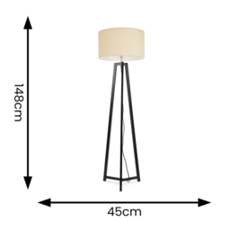 ValueLights Lottie Cream Fabric Drum Shade Black Wood Tripod LED Floor Lamp - Size: 148 x 45 x 45cm - Wilko - thumbnail 5