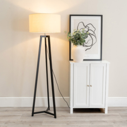 ValueLights Lottie Cream Fabric Drum Shade Black Wood Tripod LED Floor Lamp - Size: 148 x 45 x 45cm - Wilko - thumbnail 3