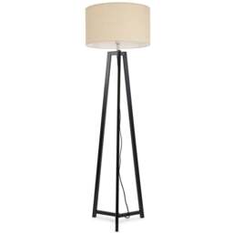 ValueLights Lottie Cream Fabric Drum Shade Black Wood Tripod LED Floor Lamp - Size: 148 x 45 x 45cm - Wilko
