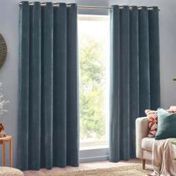 Yard Marine Heavy Chenille Velvet Eyelet Curtain 117 x 183cm - Size: W 183 x D 117cm - Blue - Yard Living - Wilko