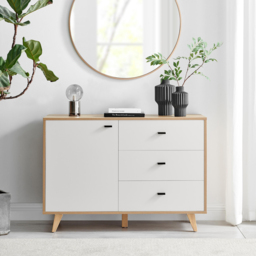 Furniturebox Billet Single Door 3 Drawer Off White and Wood Effect Medium Sideboard - Size: 39.6 x 107.4 x 39.6cm - Wilko - thumbnail 7