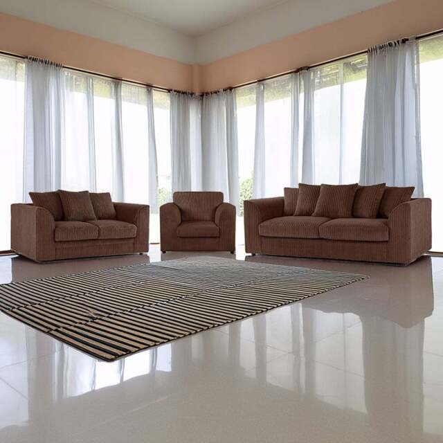 Luxor 6 Seater Chocolate Jumbo Cord Scatter Back Sofa Suite - Brown - Wilko - image 1
