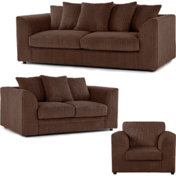 Luxor 6 Seater Chocolate Jumbo Cord Scatter Back Sofa Suite - Brown - Wilko - thumbnail 3