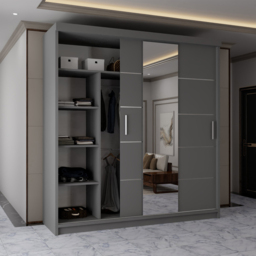Sliding Wardrobes 4U 2 Sliding Door Grey Half Mirrored Wardrobe 203cm - Size: 2 Door - Wilko - thumbnail 4