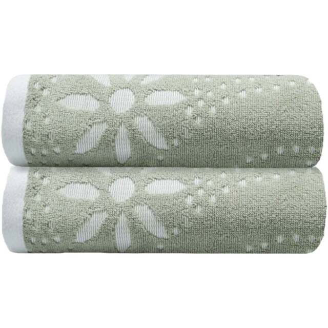 Allure Bath Fashions Cotton Sage Green Sculpted Floral Hand Towel 2 Pack - Size: 50 x 90cm - Wilko - image 1