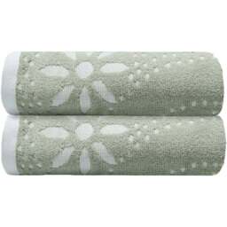 Allure Bath Fashions Cotton Sage Green Sculpted Floral Hand Towel 2 Pack - Size: 50 x 90cm - Wilko