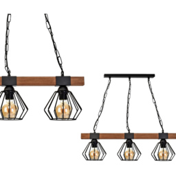 Milagro Ulf Wood Black Pendant Lamp 230V - Size: 18 x 72 x 90cm - Wilko - thumbnail 3