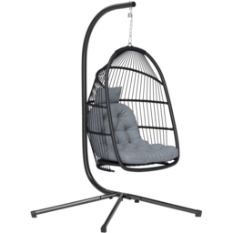 Outsunny Dark Grey Rattan Hanging Egg Chair with Stand and Cushion - Size: 196 x 100 x 107cm - Wilko - thumbnail 3