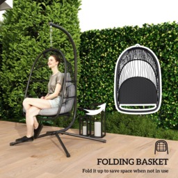 Outsunny Dark Grey Rattan Hanging Egg Chair with Stand and Cushion - Size: 196 x 100 x 107cm - Wilko - thumbnail 7