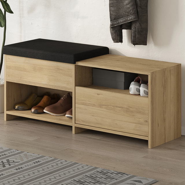 Decortie Filux Single Door 2 Shelf Oak Shoe Sliding Seat Shoe Cabinet - Size: 51 x 120.3 x 40.5cm - Cream - Wilko - image 1