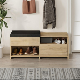 Decortie Filux Single Door 2 Shelf Oak Shoe Sliding Seat Shoe Cabinet - Size: 51 x 120.3 x 40.5cm - Cream - Wilko - thumbnail 4
