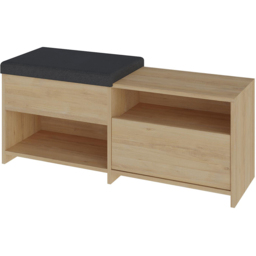 Decortie Filux Single Door 2 Shelf Oak Shoe Sliding Seat Shoe Cabinet - Size: 51 x 120.3 x 40.5cm - Cream - Wilko - thumbnail 3