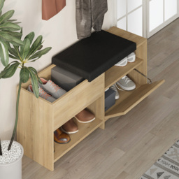 Decortie Filux Single Door 2 Shelf Oak Shoe Sliding Seat Shoe Cabinet - Size: 51 x 120.3 x 40.5cm - Cream - Wilko - thumbnail 5