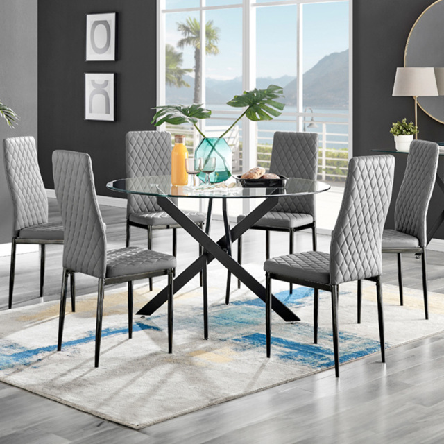 Furniturebox Arona Valera 6 Seater Round Dining Set Black and Grey - Wilko - image 1