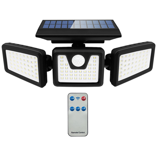 Ener-J Solar Sensor Wall Light with 3 Heads and Remote - Size: 25 x 15 x 10cm - Black - Wilko - image 1