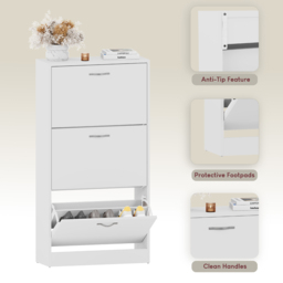 Vida White 3-Drawer Shoe Cabinet Rack - Size: 24cm x 60 x 118cm - Wilko - thumbnail 6