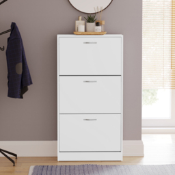 Vida White 3-Drawer Shoe Cabinet Rack - Size: 24cm x 60 x 118cm - Wilko - thumbnail 4