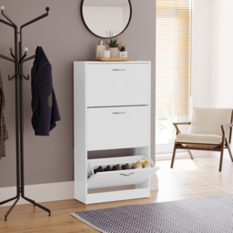 Vida White 3-Drawer Shoe Cabinet Rack - Size: 24cm x 60 x 118cm - Wilko - thumbnail 5