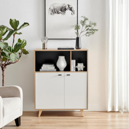 Furniturebox Billet 2 Door 2 Shelf Off White and Wood Effect Small Sideboard - Size: 39.6 x 87.4 x 39.6cm - Wilko - thumbnail 7