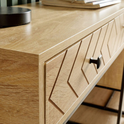 Home Source 2 Drawer Oak Effect Aztec Design Console Table with Metal Legs - Size: 76 x 90 x 35cm - Grey - Wilko - thumbnail 4