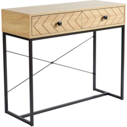 Home Source 2 Drawer Oak Effect Aztec Design Console Table with Metal Legs - Size: 76 x 90 x 35cm - Grey - Wilko - thumbnail 3