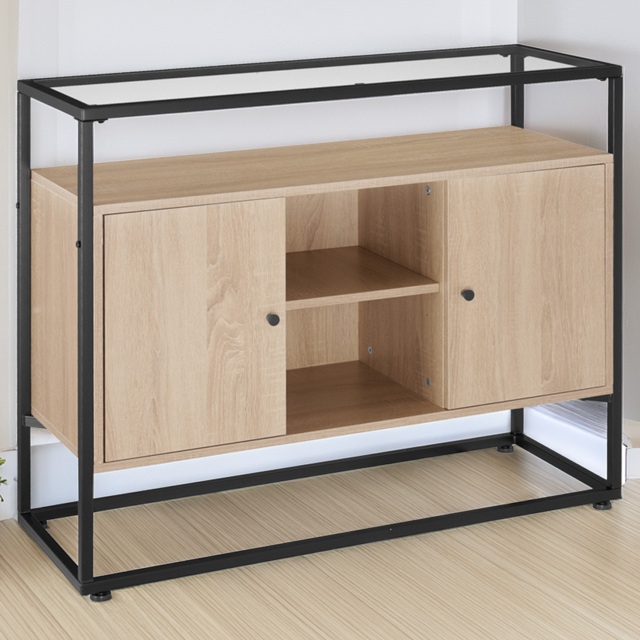 tectake Oldham 2 Compartment Light Wood Sideboard - Size: 80.5 x 38 x 100cm - Brown - Wilko - image 1