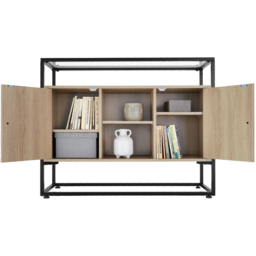 tectake Oldham 2 Compartment Light Wood Sideboard - Size: 80.5 x 38 x 100cm - Brown - Wilko - thumbnail 4
