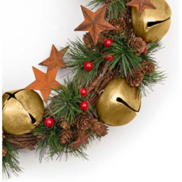Shatchi Christmas Wreath with Jingle Bells Stars and Pine Cones Green 40cm - Size: 40 x 16 x 10cm - Gold - Wilko - thumbnail 3