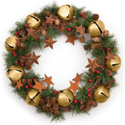 Shatchi Christmas Wreath with Jingle Bells Stars and Pine Cones Green 40cm - Size: 40 x 16 x 10cm - Gold - Wilko - thumbnail 4