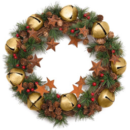 Shatchi Christmas Wreath with Jingle Bells Stars and Pine Cones Green 40cm - Size: 40 x 16 x 10cm - Gold - Wilko - thumbnail 1
