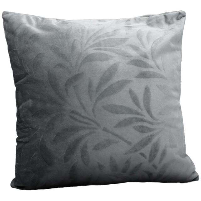 Velosso Velvet Leaf Grey Filled Cushion 43 x 43cm 2 Pack - Wilko - image 1