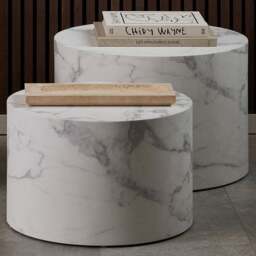 Florence Dice White Marble and Carrara Rough Paper Effect Round Coffee Table Set of 2 - Size: 40 x 58 x 58cm - Furniture To Go - Wilko