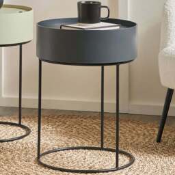Pacific Lifestyle Hugo Dark Grey Wood Veneer and Black Metal Storage Table - Wilko