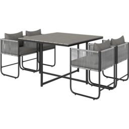 Outsunny 4 Seater Grey Rattan Cube Garden Dining Set with Cushions - Wilko - thumbnail 3