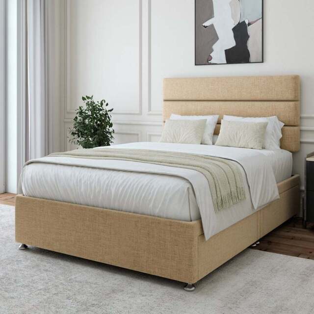 Bedmaster Super King Cream Linen 4 Drawer Divan Base with Milan Headboard - Wilko - image 1