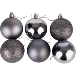Shatchi 10cm Dark Grey Shatterproof Christmas Baubles 6 Pack - Wilko - thumbnail 1