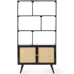 Desser Manhattan 2 Door 6 Shelf Black Rattan and Mango Wood Bookcase - Wilko - thumbnail 3