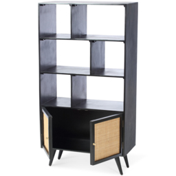 Desser Manhattan 2 Door 6 Shelf Black Rattan and Mango Wood Bookcase - Wilko - thumbnail 4