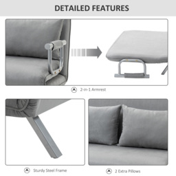 HOMCIOM 2 Seater Light Grey fabric Convertible Sofa Bed - HOMCOM - Wilko - thumbnail 6