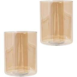 Happy Homewares Amber Tinted Glass Rectangular Shade 2 Pack - Size: 15 x 12 x 12cm - Yellow - Wilko