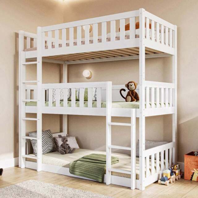 Flair Bea White Triple High Wooden Bunk Bed - Size: Single - Wilko - image 1