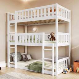 Flair Bea White Triple High Wooden Bunk Bed - Size: Single - Wilko - thumbnail 1