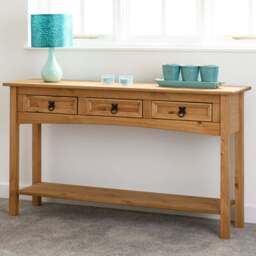 Seconique Corona 3 Drawer Single Shelf Distressed Waxed Pine Console Table - Size: 34 x 126 x 73cm - Brown - Wilko