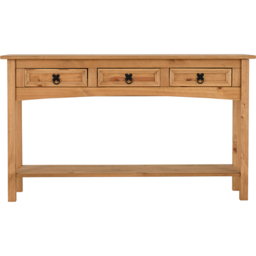 Seconique Corona 3 Drawer Single Shelf Distressed Waxed Pine Console Table - Size: 34 x 126 x 73cm - Brown - Wilko - thumbnail 4