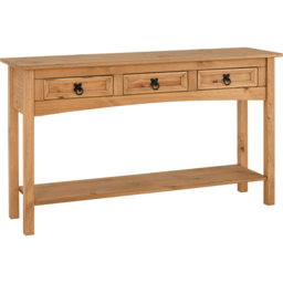 Seconique Corona 3 Drawer Single Shelf Distressed Waxed Pine Console Table - Size: 34 x 126 x 73cm - Brown - Wilko - thumbnail 3