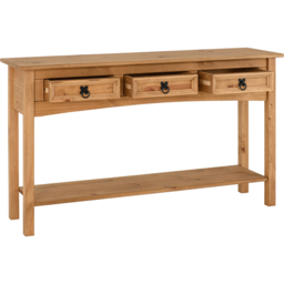 Seconique Corona 3 Drawer Single Shelf Distressed Waxed Pine Console Table - Size: 34 x 126 x 73cm - Brown - Wilko - thumbnail 5