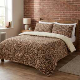 Leopard Print Faux Fur Duvet Set Brown - Wilko - thumbnail 6